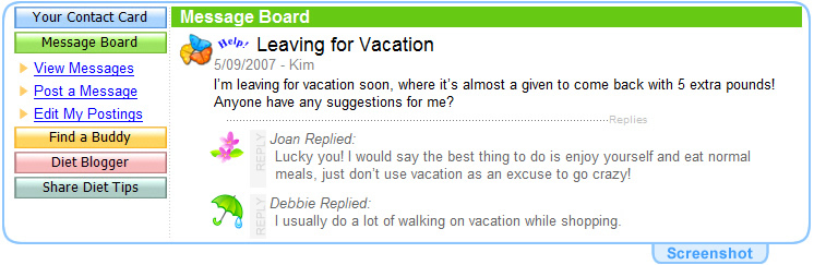 StartYourDiet.com Message Board Screenshot
